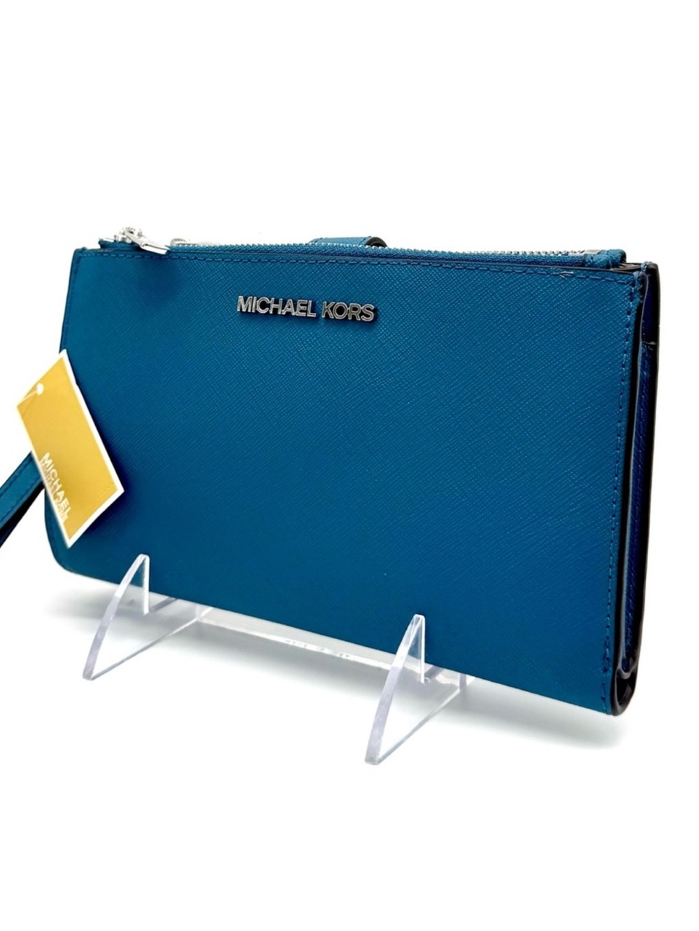 Michael Kors Large Jet Set Travel Logo Double Zip Wallet Teal